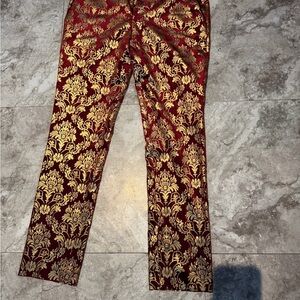 Elegant Gold and Red Brocade Men's Pants